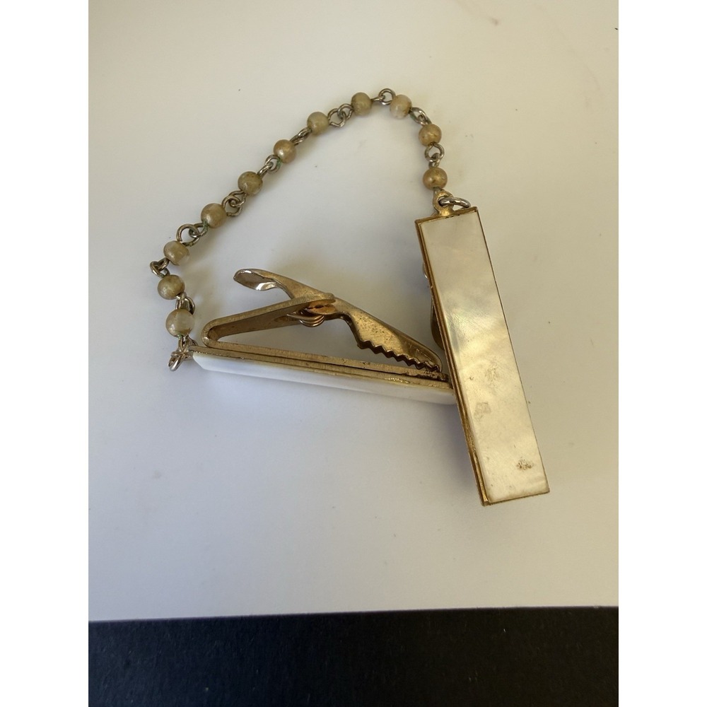 Vintage Sweater Guard Gold Tone Mother of Pearl Cardigan Clip‎